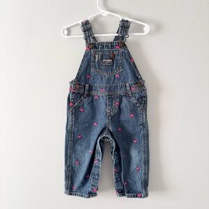 OshKosh B'gosh Vintage Baby Girl’s Denim Heart Overalls Jeans One Piece